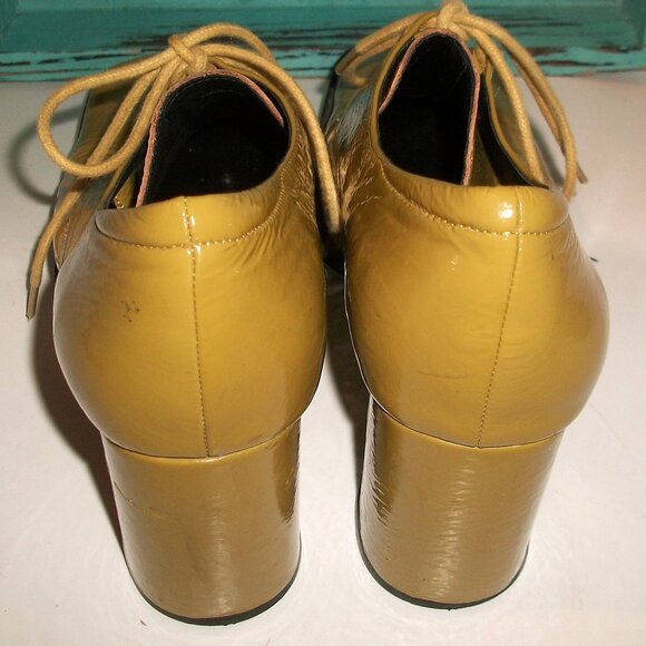 Intentionally Blank L.A. Mustard-Patent Square Toe Lace Up Block Heel Pumps FAB! - Picture 8 of 11